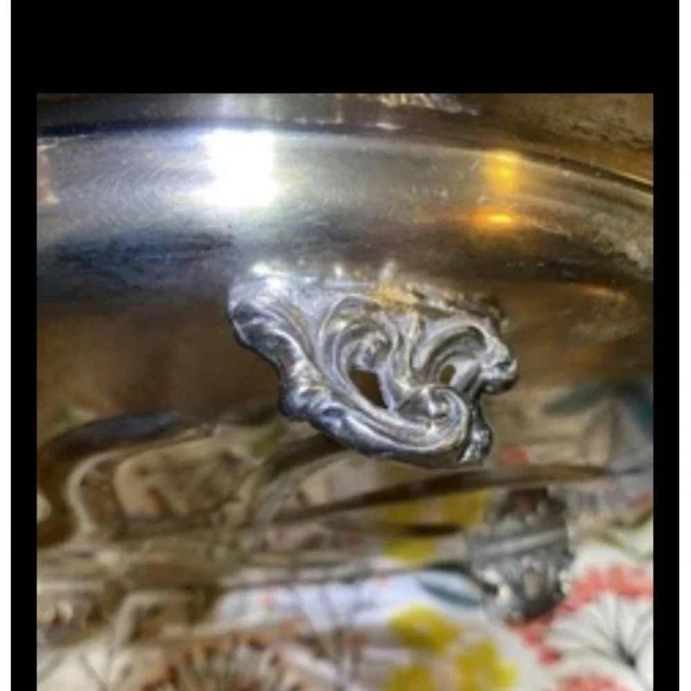 Vintage English Silver‎ Meat Platter Mfg Corp Silverplate Large 12x16x2 Footed